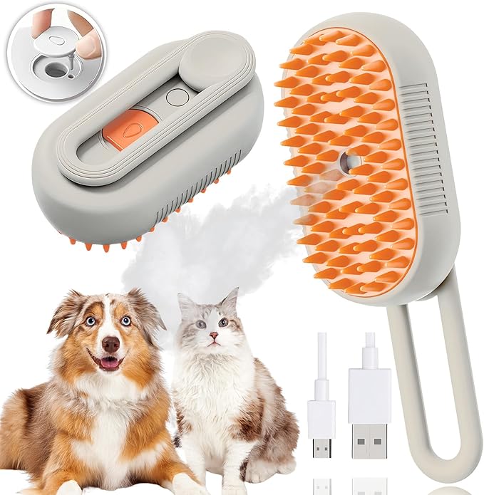 Steam brush for removing hair from cats and dogs
